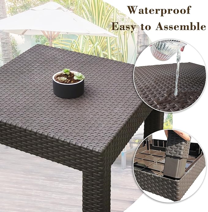 DIMAR GARDEN Outdoor Chaise Lounge, Pool Lounge Chair with Table, 3 Pieces Mocha