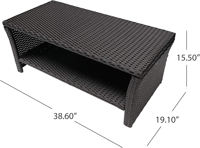 Christopher Knight Home Justin Outdoor Wicker Coffee Table, Brown, Black - Photo 3