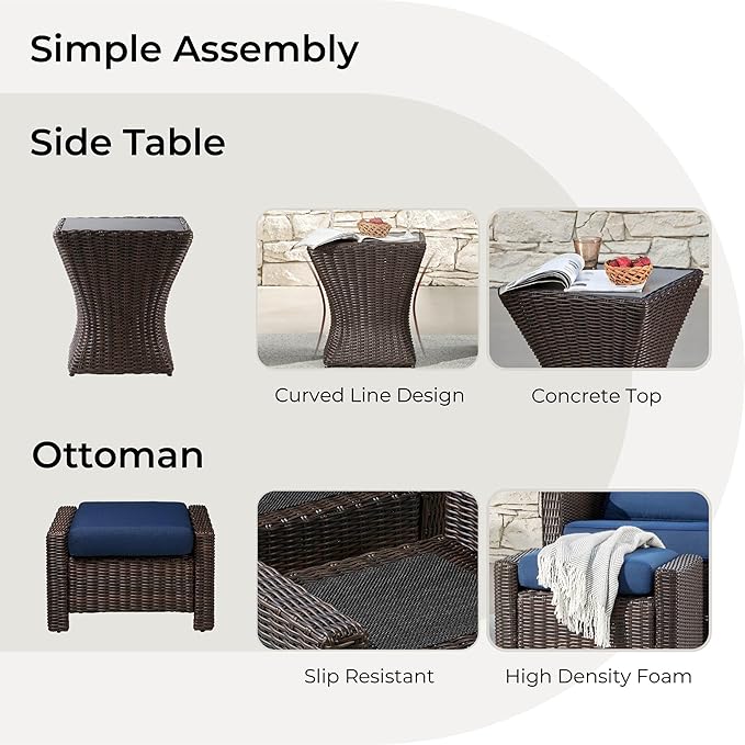 CHITA 5 Pieces Swivel Wicker Patio Furniture Set, Outdoor Conversation Set with 2 Pieces Rattan Rocking Swivel Chairs - Photo 8