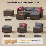 5-Piece Patio Sectional Sofa Set, All-Weather Brown PE Rattan Outdoor Conversation Furniture with Neutral-Tone Cushions - Photo 2