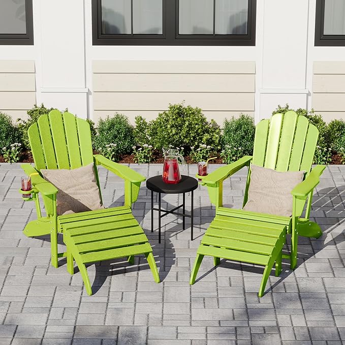 Costaelm Adirondack Chair Footrest Foldable Ottoman, Folding Ottoman Outdoor Foot Rest for Patio Waterproof, Adirondack Ottoman Outdoor, Lime