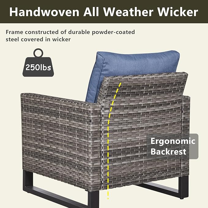 Rilyson Wicker Outdoor Patio Furniture Set - 6 Piece Patio Conversation Set with 2 Armrest Chairs, 2 Rattan Ottoman - Photo 6