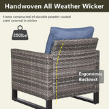 Rilyson Wicker Outdoor Patio Furniture Set - 6 Piece Patio Conversation Set with 2 Armrest Chairs, 2 Rattan Ottoman - Photo 6