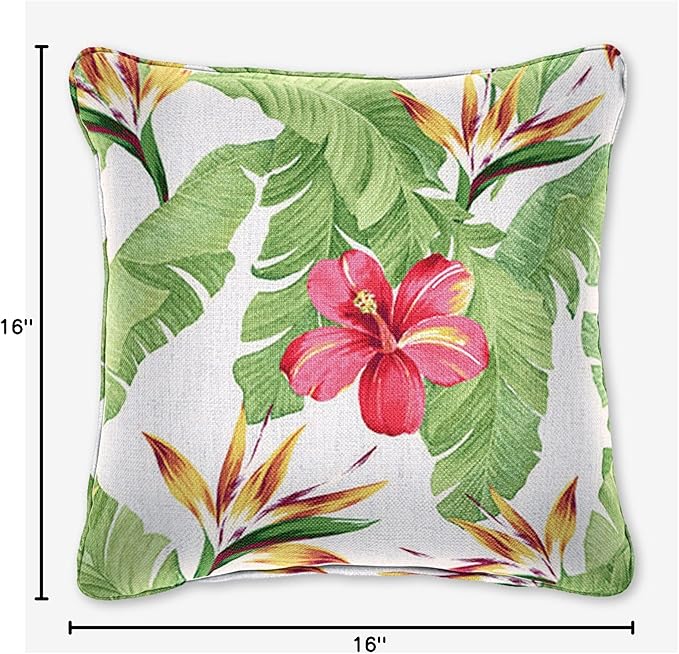 BrylaneHome 16" Square Toss Pillow - Patio & Outdoor - Patio & Outdoor - Water, Stain & Fade Resistant - Hibiscus - Photo 7