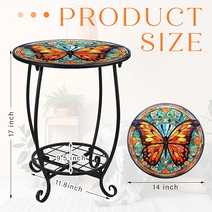 Outdoor Side Table Round Small Mosaic Patio Accent Indoor End Plant Coffee Tea Table for Yard Patio Porch Garden Living - Photo 3