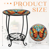 Outdoor Side Table Round Small Mosaic Patio Accent Indoor End Plant Coffee Tea Table for Yard Patio Porch Garden Living - Photo 3
