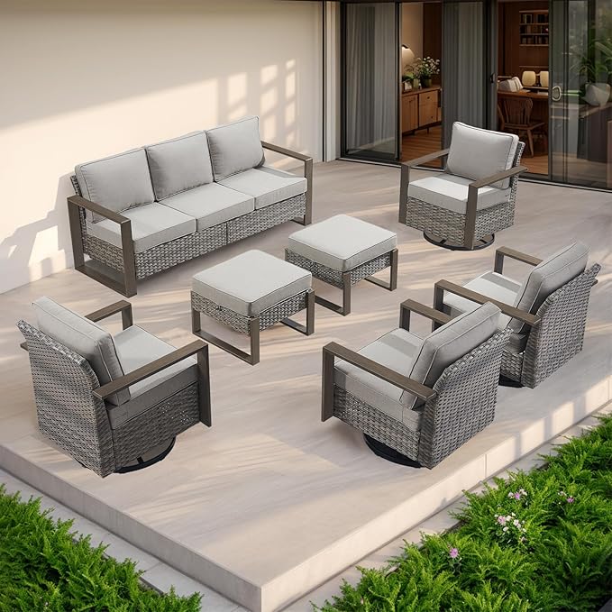 Rilyson Outdoor Ottoman Wicker Patio Footrest - 2 Piece Wicker Footrest Footstools Set with Sturdy Frame - Photo 7
