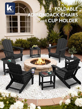KINGYES Folding Adirondack Chair Set of 4, HDPE All-Weather Patio Chairs with Cup Holder - Photo 2