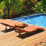 Tangkula 3 Pcs Folding Patio Solid Eucalyptus Wood Lounge Chair Set, Outdoor Lounger Chair w/Foldable Side Table - Photo 3