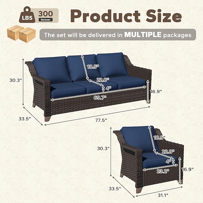 5 Pieces Patio Conversation Furniture Set - 1 Sofa, 4 Armchairs - Photo 2