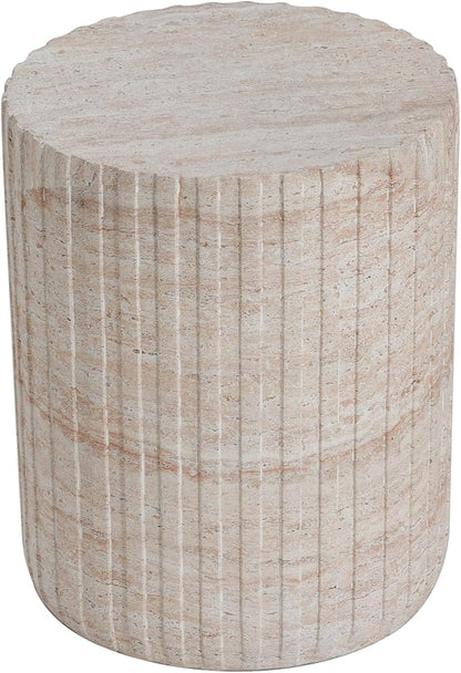 Christopher Knight Home Jaym 18.75" H Indoor Outdoor Accent Side Table, Patio Decorative End Table, Gear-Shaped Lightweight Concrete Garden Stool for Patio Balcony & Garden Decor, Travertine
