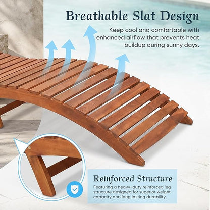 Flamaker Lounge Chairs for Outside Folding Acacia Wood Chaise Lounge with Side Handle Sun Lounger for Poolside, Lawn, Backyard (1 Piece)