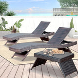 79'' Long Reclining 2 Chairs+ 1 Table, Chaise Lounge Wicker Reclining Lounge Chair - Photo 1