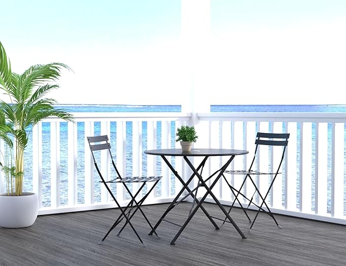 Carolina Chair & Table Bistro Set of 2 Foldable Outdoor Chairs - Elegant Powder Coated Metal Seat and Frame Folding Chairs - Modern Style Space Saving Furniture for Patio, Balcony or Garden (Black)
