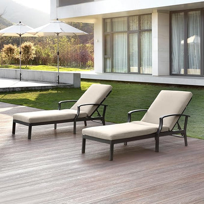 2 Pieces Patio Chaise Lounge Chairs, Never Rust Aluminum Outdoor Pool Lounge Chairs with Gray Cushion, 6-Position Adjustable Backrest Outdoor Loungers Pool Chaise Chair for Beach, Gunmetal