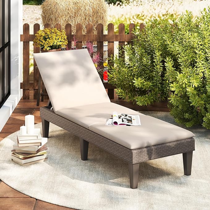 HAPPYGRILL Outdoor Chaise Lounge Chair Rattan Recliner Lounger with Removable Cushion & 3-Level Adjustable Backrest - Photo 4