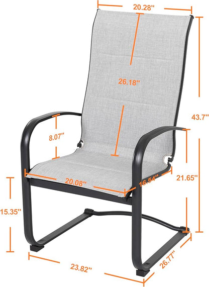 NUU GARDEN Patio Dining Chairs Set of 2, All Weather Outdoor Padded Textilene Patio Chairs, Breathable Spring Motion Textile High Back Outdoor Dining Chairs for Backyard, Lawn, Deck, Gray