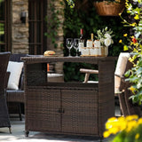 VINGLI Wicker Outdoor Bar Cart with Storage & Rolling Wheels, Patio Bar Table w/Shelf - Photo 6