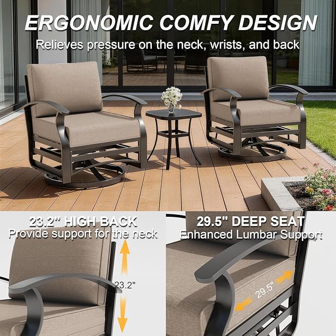 Gotland 5 Piece Patio Set, Aluminum Outdoor Swivel Chairs Set of 2 with 2 Ottoman 5.1’’ High-Resilience Seat Cushions - Photo 7