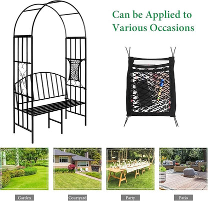 Garden Arch Heavy Duty Arbor with Bench Holds 660lbs Metal Arbor Archway for Climbing Plant & Two People Seat Bench Outdoor Lawn Backyard Decor, Black
