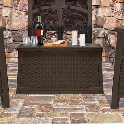 Suncast Elements Outdoor Resin Wicker Coffee Table with Storage, Java (2 Pack)