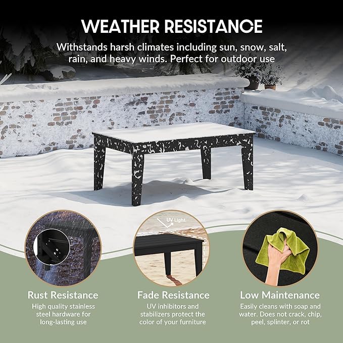 WestinTrends Malibu Low Outdoor HDPE Patio Rectangle Coffee Table, Black