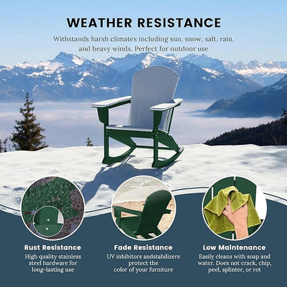 WO WESTIN OUTDOOR HDPE Laguna Outdoor Rocking Poly Adirondack Chair (Set of 2), Dark Green