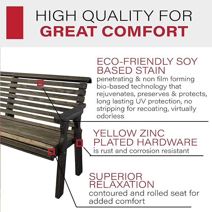Amish Casual Heavy Duty 4 Foot Roll Back Outdoor Bench in Dark Walnut Stain - Amish Made in The USA from Treated Pine for Outdoor Durability, 700 Lb Weight Capacity