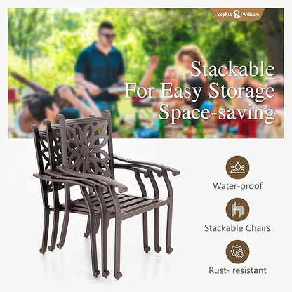 Sophia & William 7 Pieces Cast Aluminium Patio Dining Set for 6 People, Powder-Coating Outdoor Table and 4 Chairs & 2 Swivel Rocking Chairs, Outdoor Patio Table Set with 2.3" Umbrella Hole, Bronze