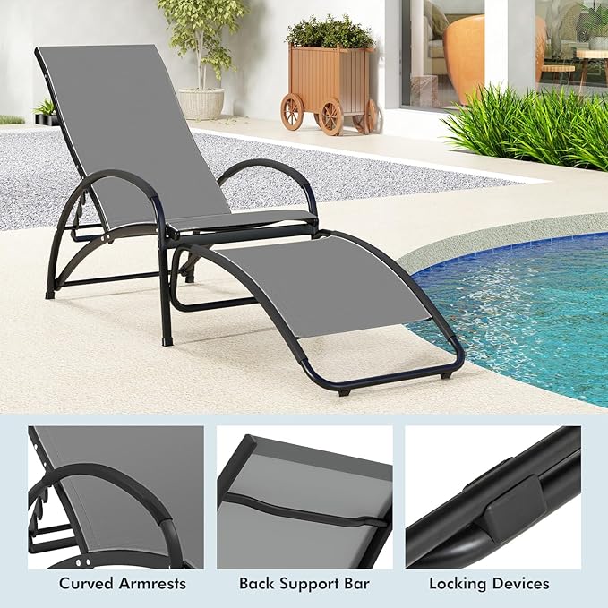 Giantex 2-in-1 Outdoor Rocking Chair, Convertible Lounge Chair with 4-Position Adjustable Backrest, Curved Armrests - Photo 9