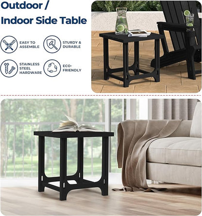 Costaelm Cayman 2-Piece HDPE Plastic Adirondack Patio Chair Set with 18" Side Table, Black