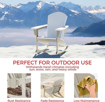 Costaelm Outdoor Adirondack Chair, All Weather Resistant Lawn Chairs Balcony Chair and Fire Pit Chairs, Deck Chairs Outdoor Porch Rocking Chair High Back HDPE Poly Lumber, Sand