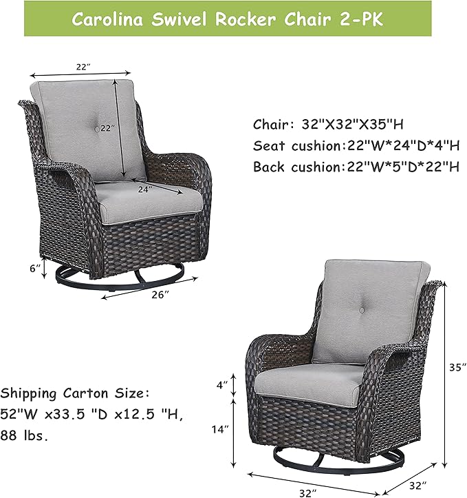 Rilyson Wicker Rocking Chair Swivel Chairs - 4 Piece Rocker Patio Chairs Set Rattan Rocking Chair for Outdoor Porch Deck Garden Backyard(Brown/Grey)