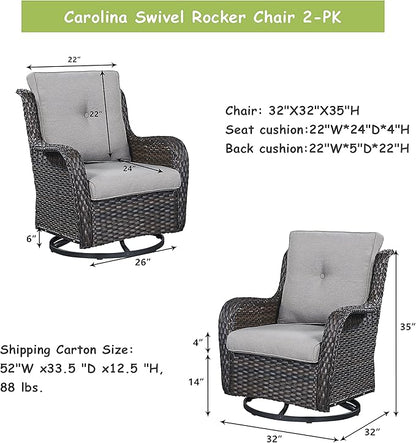 Rilyson Wicker Rocking Chair Swivel Chairs - 4 Piece Rocker Patio Chairs Set Rattan Rocking Chair for Outdoor Porch Deck Garden Backyard(Brown/Grey)