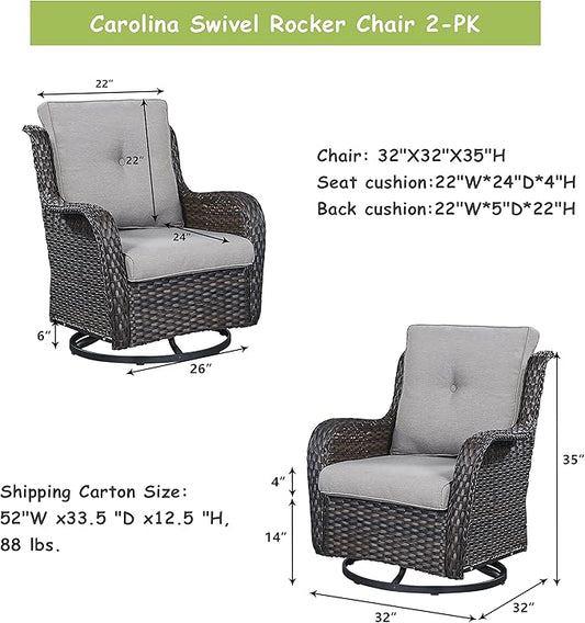 Rilyson Wicker Rocking Chair Swivel Chairs - 4 Piece Rocker Patio Chairs Set Rattan Rocking Chair for Outdoor Porch Deck Garden Backyard(Brown/Grey)