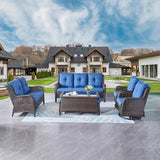 Rilyson Wicker Patio Furniture Set - 7 Piece Rattan Outdoor Sectional Conversation Sets with 2 Rocking Swivel Chairs - Photo 2