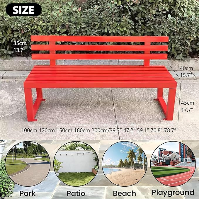 Outdoor Metal Garden Bench with Back,Heavy Duty Park Bench for Outside,Commercial Long Benches for Lawn, Backyard, Park, Patio, Porch(180cm/70.8", Yellow)