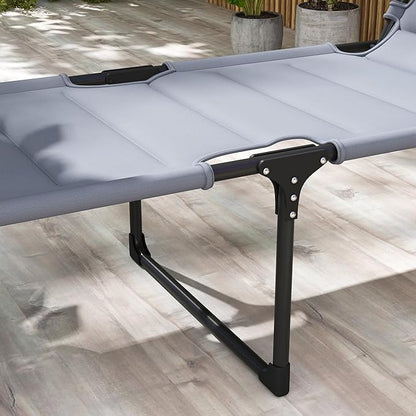 Outsunny 2 Pieces Outdoor Lounge Chair, Adjustable Backrest Folding Chaise Lounge, Cushioned Tanning Chair with Sunshade Roof & Pillow Headrest for Beach, Camping, Hiking, Gray