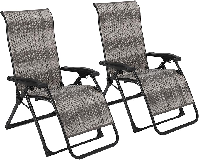 PeakPursuit Portable Rattan Chaise Lounge Chair, Adjustable Folding Outdoor Reclining Chair with Widened Armrest, Sun Lounger for Patio, Garden, Beach, 330lb Capacity, 2 Pack