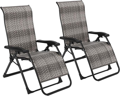 PeakPursuit Portable Rattan Chaise Lounge Chair, Adjustable Folding Outdoor Reclining Chair with Widened Armrest, Sun Lounger for Patio, Garden, Beach, 330lb Capacity, 2 Pack