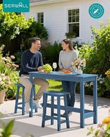 SERWALL 3-Piece Outdoor Bar Set, Rectangular All Weather HDPE Bar Height Patio Set - Photo 3