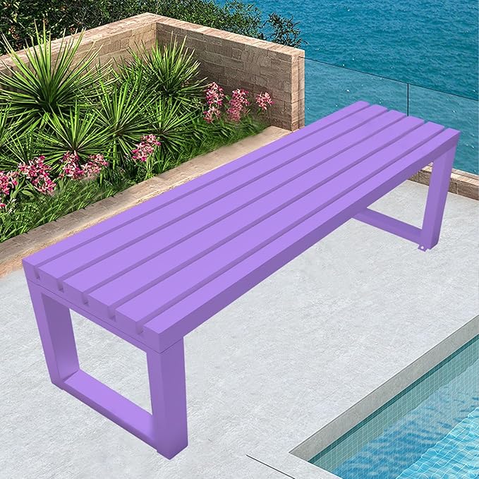 Metal Garden Bench Weatherproof Outdoor Benches Park Bench Patio Seat Front Porch Seat 3.3ft 3.9ft 4.9ft 5.9ft Backless Chair for Yard Entryway Indoor(Purple,4.9ft)
