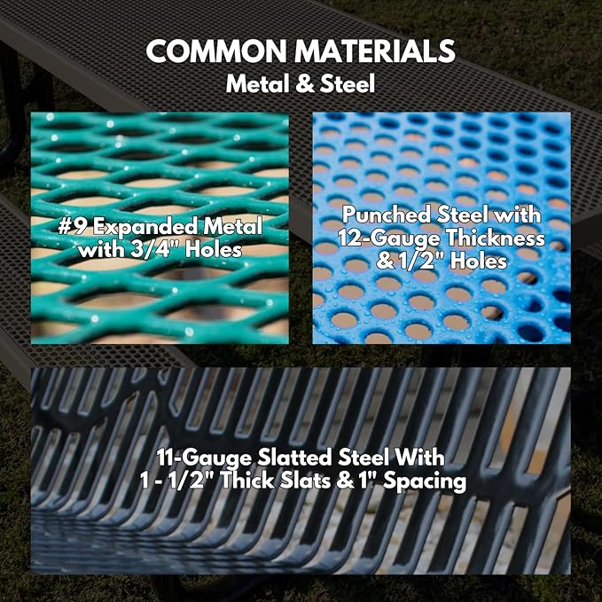 COATEDOUTDOORFURNITURE Heavy-Duty Outdoor Bench Thermoplastic Coated, Punched Steel, Commercial-Grade Garden Bench, Made in America (Portable with Back, 4 Ft, Textured Copper)