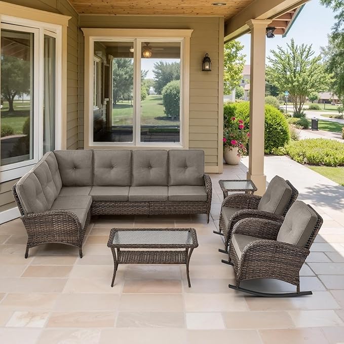 Belord Outdoor Furniture Set - 6 Pieces Patio Conversation Sectional Sofa Set with Patio Rocking Chairs Set of 2 and - Photo 2