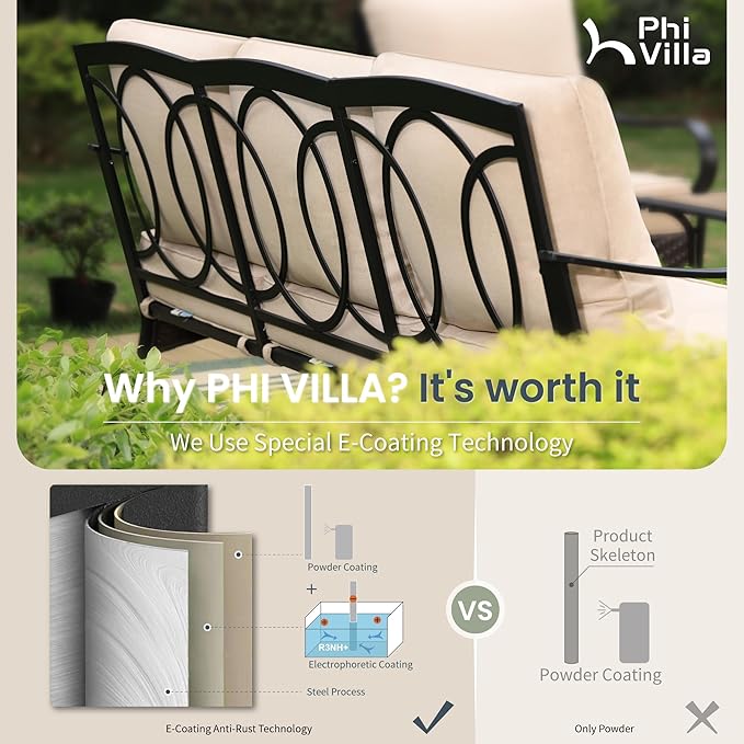 PHI VILLA Wicker & Metal Outdoor Patio Couch, 3-Seat Patio Sofa with Deep Seating for Front Porch, Deck, Balcony - Photo 5
