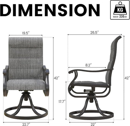 Patio Swivel Chairs Set of 2, Outdoor Dining Chairs with High Back, All-Weather Swivel Rocker Chair for Lawn, Porch or Garden (Padded Dark Grey)