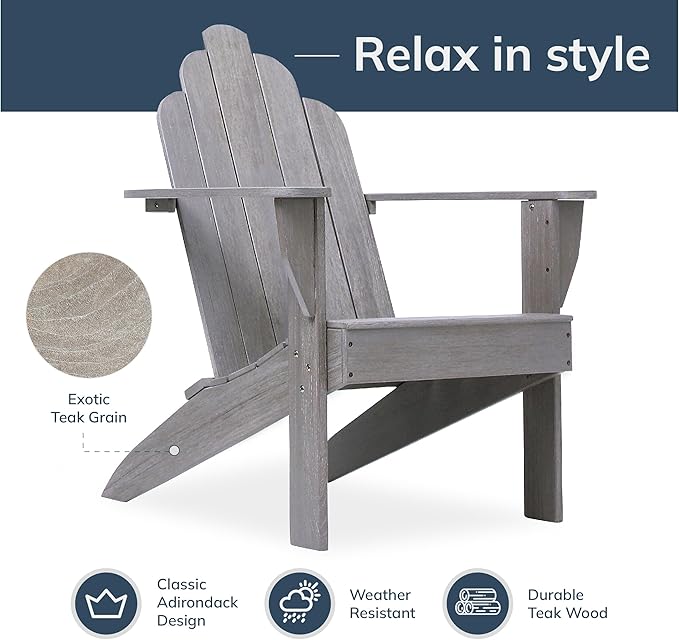 Cambridge Casual Arie Outdoor Teak Wood Adirondack Chair,/Weathered Gray - Photo 6