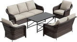 5 Pieces Outdoor Patio Rattan Conversation Furniture Set with Cushions, 78" 3-Seat Wicker Sofa, 55" 2-Seat Couch - Photo 9