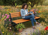 Outdoor Benches Cast Aluminum Preservative Wood 67IN(170CM) Patio Garden Bench Perfect for Backyard, Lawn, Porch, Path - Photo 4