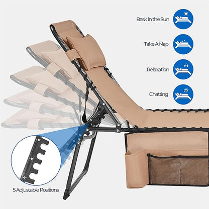 Yaheetech 22.4" Tanning Chair with Face Hole, Adjustable 5-Position Folding Chaise Lounge Chairs, Outdoor Lounge Chairs for Lawn, Beach, Sunbathing, Beige